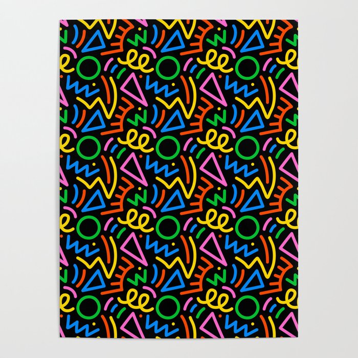 Fun colorful line doodle seamless pattern Poster