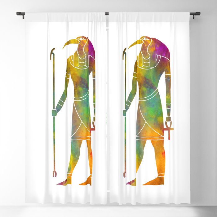 Egyptian god ibis in watercolor Blackout Curtain