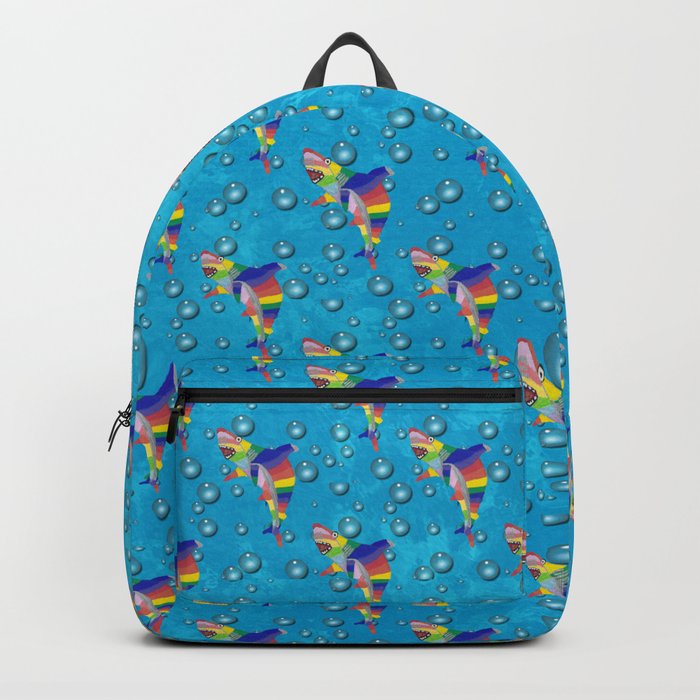 Colorful Shark with Bubbles on a Light Blue Background Backpack