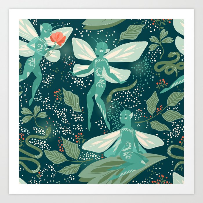 Enchanted Emerald Fairy Forest II Art Print