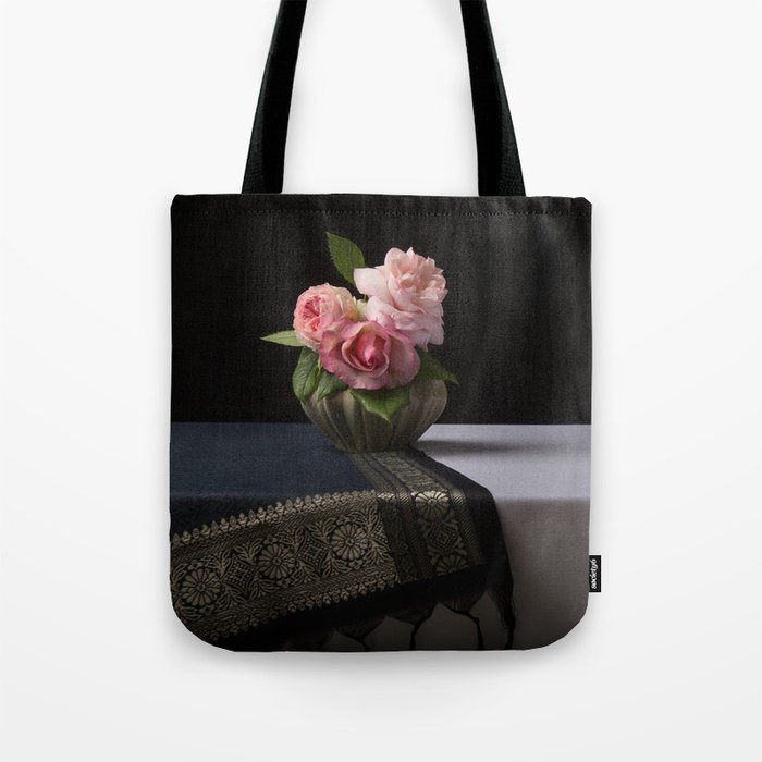 Roses and silk still life Tote Bag