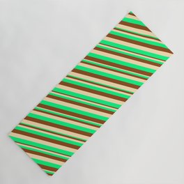 [ Thumbnail: Green, Brown & Beige Colored Lined/Striped Pattern Yoga Mat ]