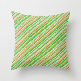 [ Thumbnail: Light Grey, Brown, and Lime Green Colored Stripes Pattern Throw Pillow ]