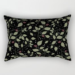 Leafy berry branches pattern with white dots in black background Rectangular Pillow