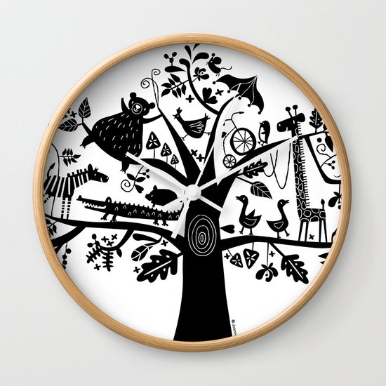 :) animals on tree Wall Clock