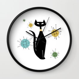 Atomic Black Cat and Five Starbursts Wall Clock