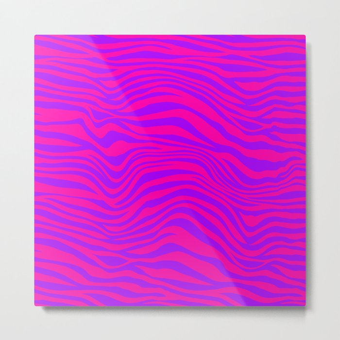 Neon Pink Purple Zebra Pattern Metal Print