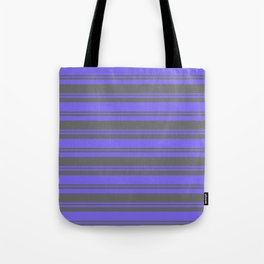 [ Thumbnail: Medium Slate Blue and Dim Gray Colored Pattern of Stripes Tote Bag ]