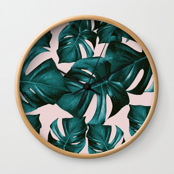 Monstera Leaves Pattern #4 #tropical #decor #art #society6 Wall Clock