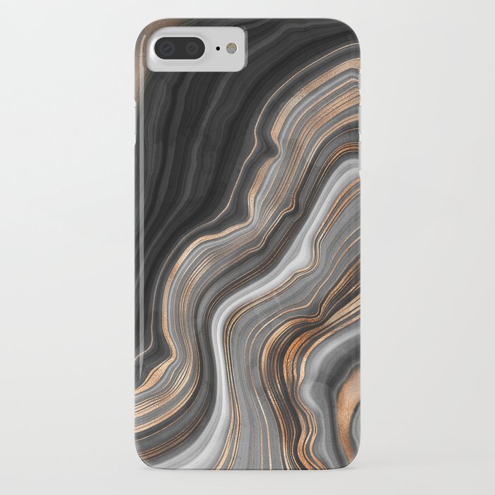 Elegant black marble with gold and copper veins iPhone Case