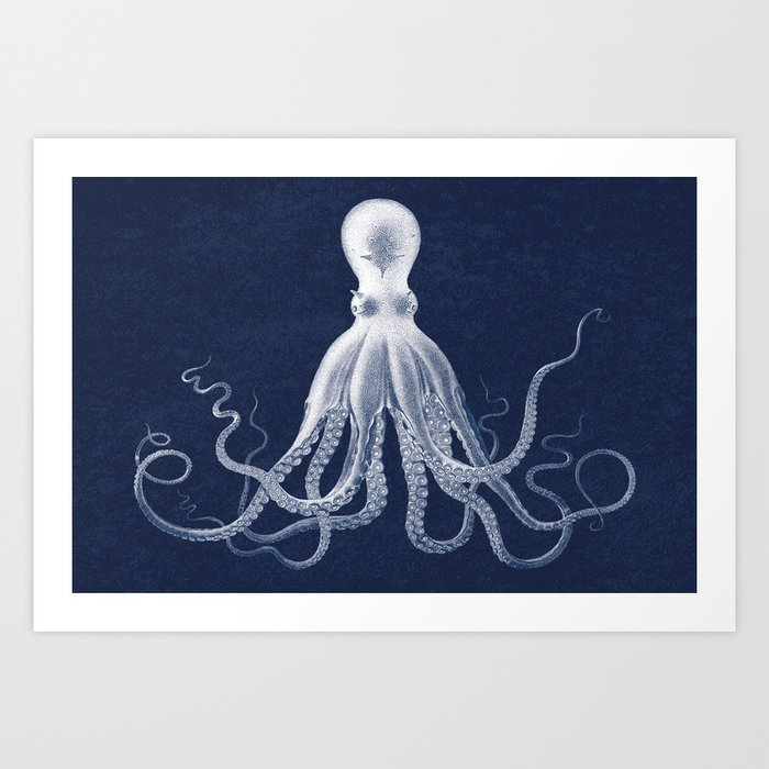 Navy, Giant Octopus Poster, Octopus Art Print, Lord Bodner's Octopus, Lord Bodner Octopus, Nautical Octopus, Giant Octopus Poster, Nautical Art Art Print