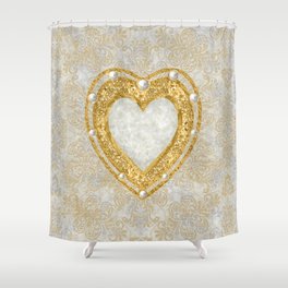 Heart  Shaped Brooch with Raw Diamond and Pearls Shower Curtain