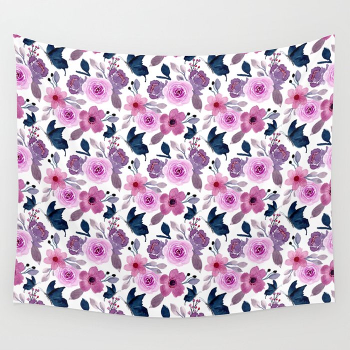 Watercolor butterfly and pink flowers Wall Tapestry