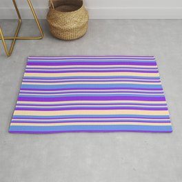 [ Thumbnail: Purple, Beige, and Cornflower Blue Colored Striped/Lined Pattern Rug ]