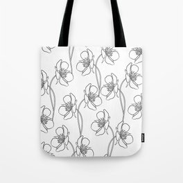 Strawberry flowers in seamless background. Black and white drawing. Tote Bag