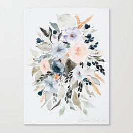 Loose Blue and Peach Floral Watercolor Bouquet  Canvas Print