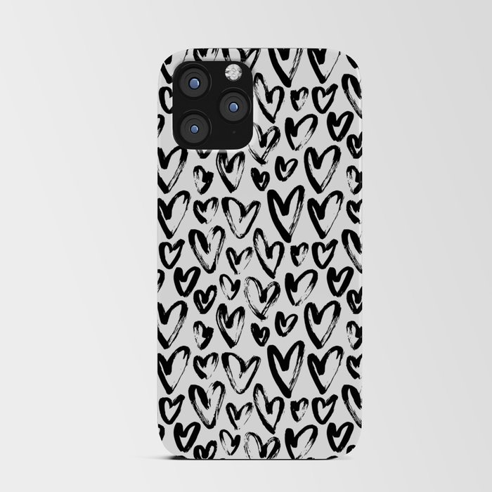 Black and White Hand Drawn Hearts Pattern  iPhone Card Case