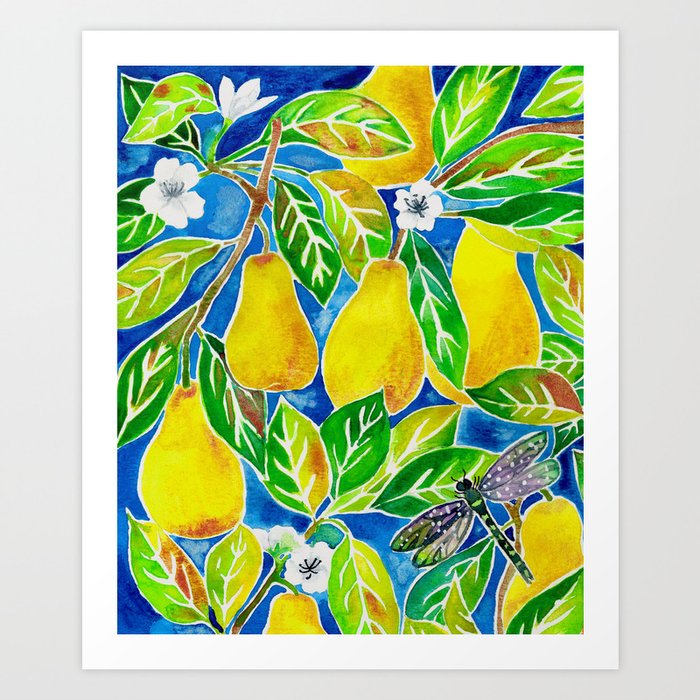 Pears and Dragonfly Art Print
