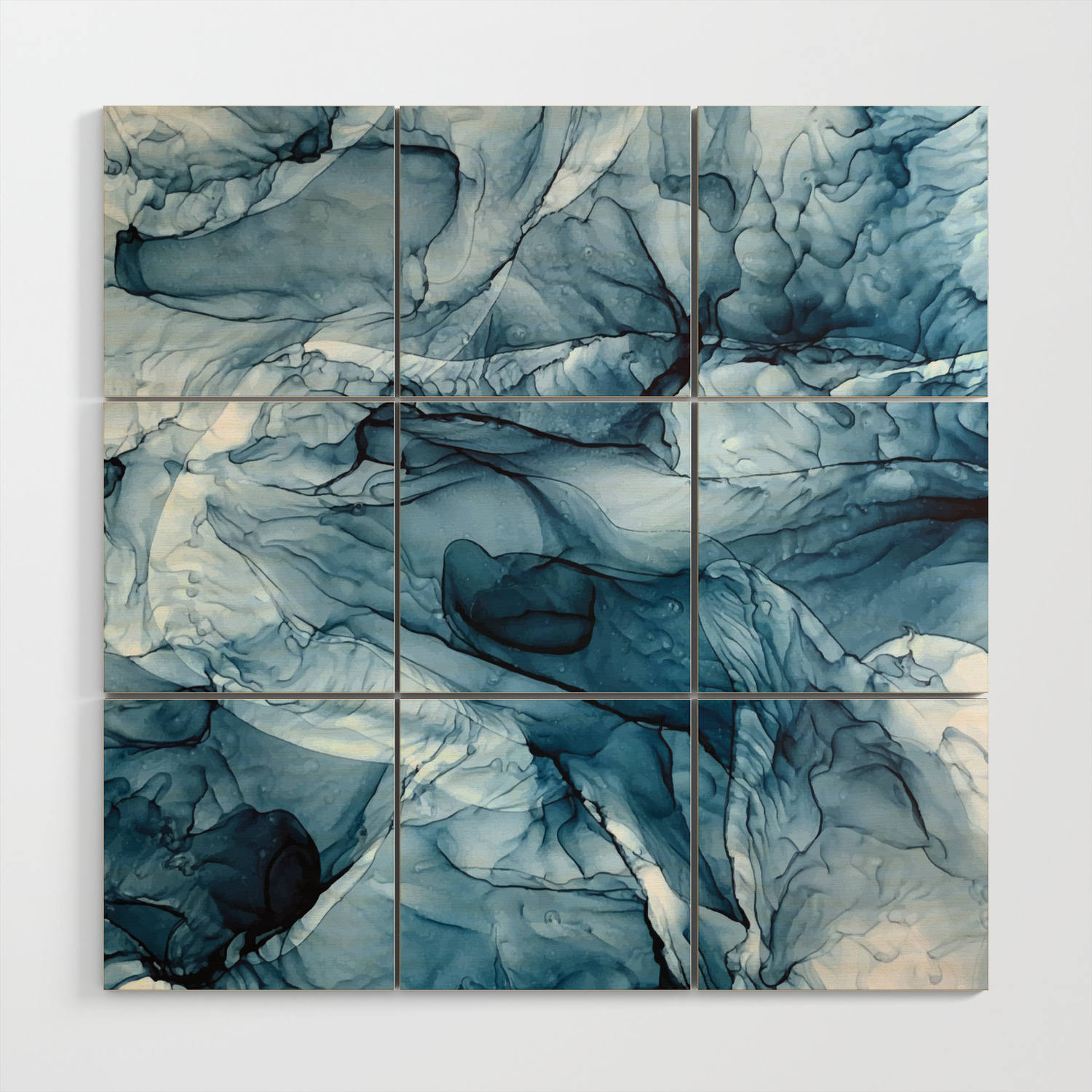 Churning Blue Ocean Waves Abstract Painting Wood Wall Art By