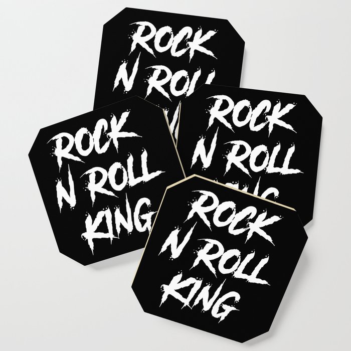 Rock and Roll King Typography White Coaster