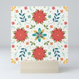 Modern Holiday Poinsettia and Floral Print with Pale Green Mini Art Print