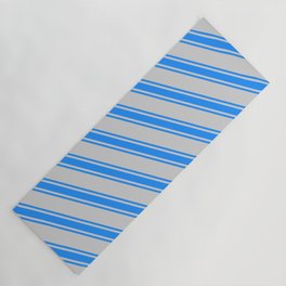 [ Thumbnail: Light Gray and Blue Colored Striped Pattern Yoga Mat ]
