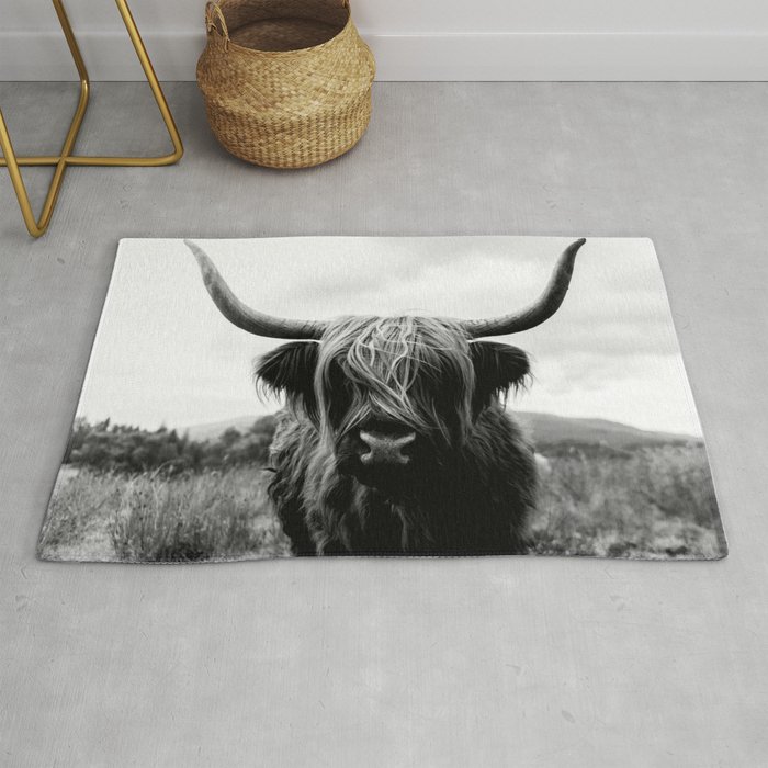 Scottish Highland Cattle in Black and White - Animal Photograph Rug