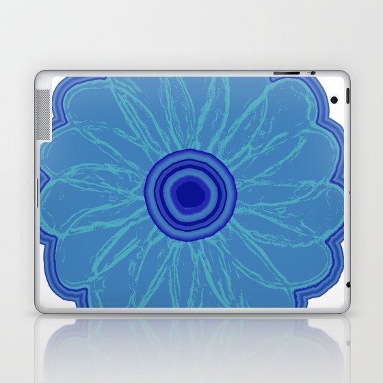 The Hand Drawn Funky Floral Retro Classic -Blue Moon Flower Design Laptop & iPad Skin