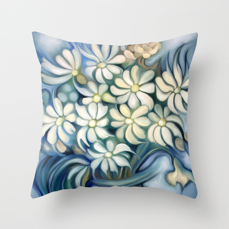 Retro Vintage Bouquet Of White And Blue Flowers Throw Pillow By Marcanton Society6