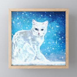 Abstract white cat Framed Mini Art Print