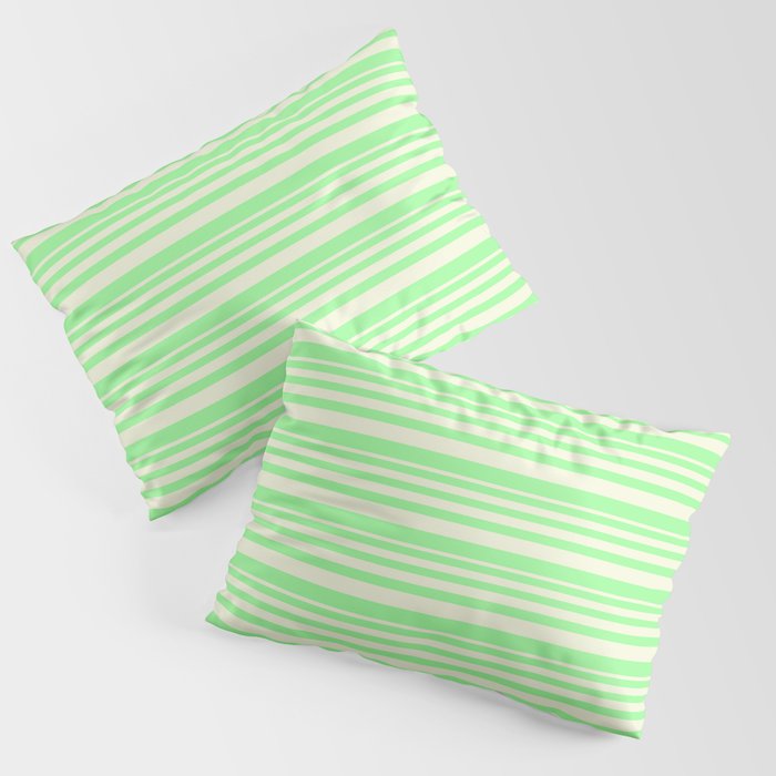 Beige and Green Colored Lined/Striped Pattern Pillow Sham