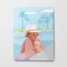 Pool Chill Metal Print | Pastel, Retro, Mocktail, Illustration, Cocktail, Modern, Fashion, Anlufe, Sunny, Relax 