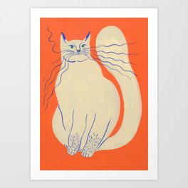 Cat on orange background Art Print