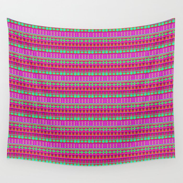 Aztec Tribal Motif Pattern in Pink, Lime and Fuchsia Wall Tapestry
