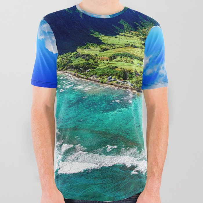 Coastal Oahu, Hawaii turquise ocean blue waters tropical color landscape photograph / photography All Over Graphic Tee