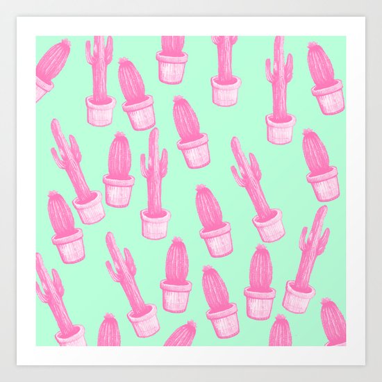 cactus pink and blue Art Print