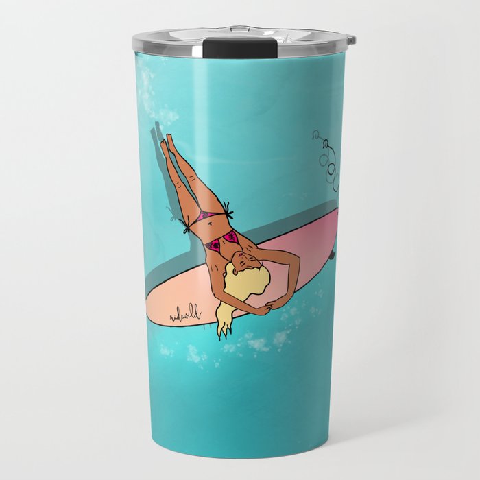 The Ocean Is My Happy Place | Surfer Girl Illustration Travel Mug