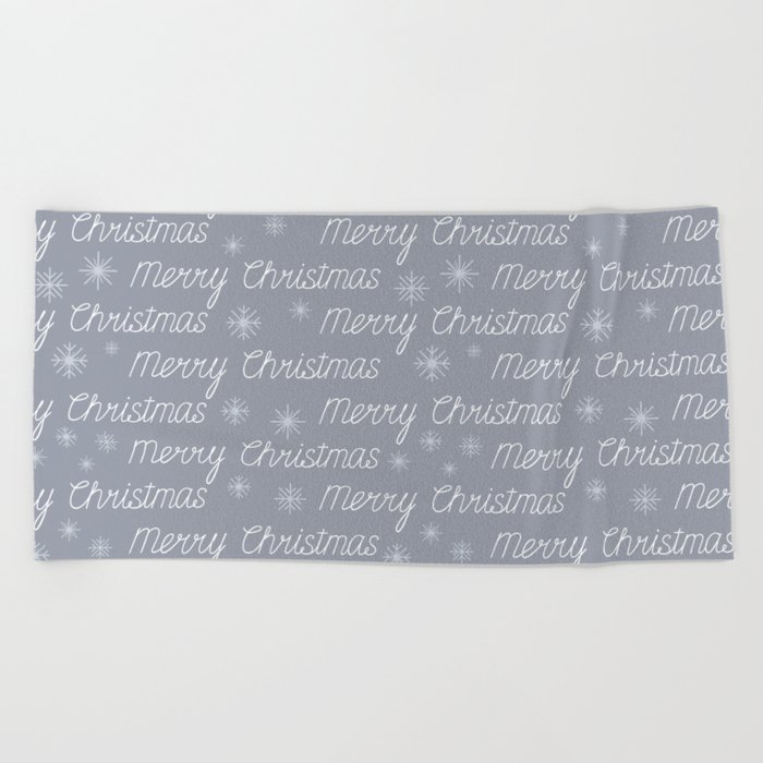 Grey Merry Christmas Hand Lettering Pattern Beach Towel