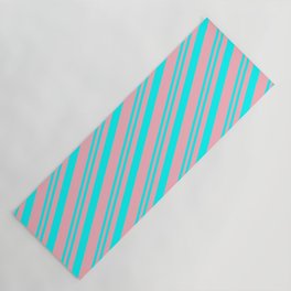 [ Thumbnail: Aqua and Light Pink Colored Stripes/Lines Pattern Yoga Mat ]