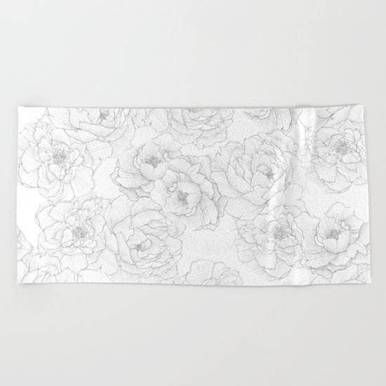 Peony Flower Pattern Beach Towel