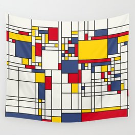 World Map Abstract Mondrian Style Wall Tapestry | Mapoftheworld, Square, Graphicdesign, Michaeltompsett, Abstractmap, Mondrianmap, Yellow, White, Pop Art, 202 