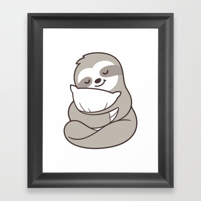 Cute sleepy sloth hugging pillow Framed Art Print by Irmirx Society6