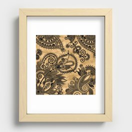 Paisley Floral  Ornament - Black and Pastel Gold Recessed Framed Print