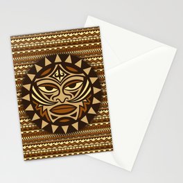 Ethnic symbol-mask of the Maori people - Tiki on seamless pattern. Thunder-like is symbol of God. Sacrad tribal sign in the Polenesian style. Stationery Card