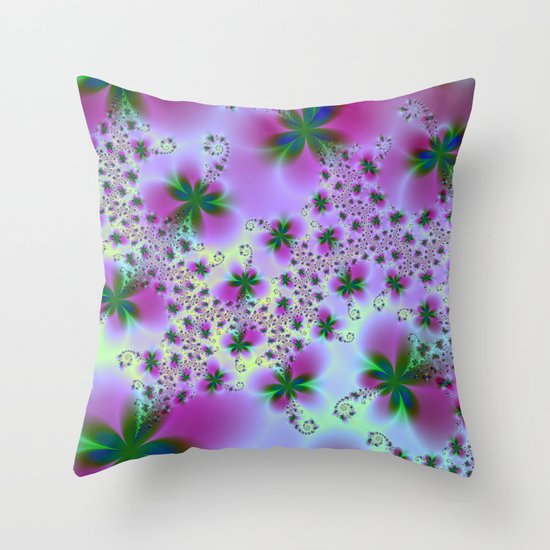 Pink Green and Blue Floral Abstract Throw Pillow by Objowl Society6