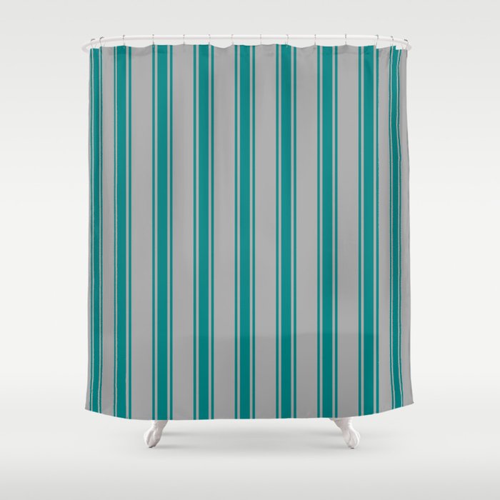 Dark Grey & Teal Colored Striped Pattern Shower Curtain