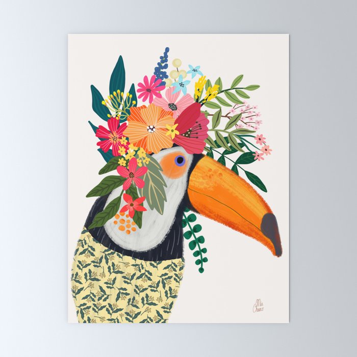 Toucan With Flowers On Head Mini Art Print By Miacharro Society6
