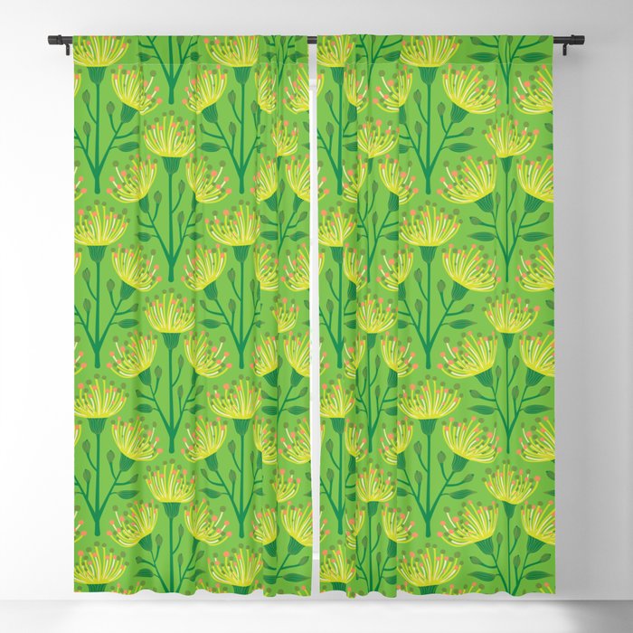 EUCALYPTUS FLORAL in BRIGHT TROPICAL GREEN AND YELLOW Blackout Curtain