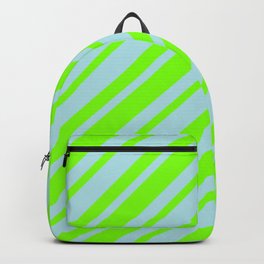 [ Thumbnail: Powder Blue & Chartreuse Colored Lined/Striped Pattern Backpack ]