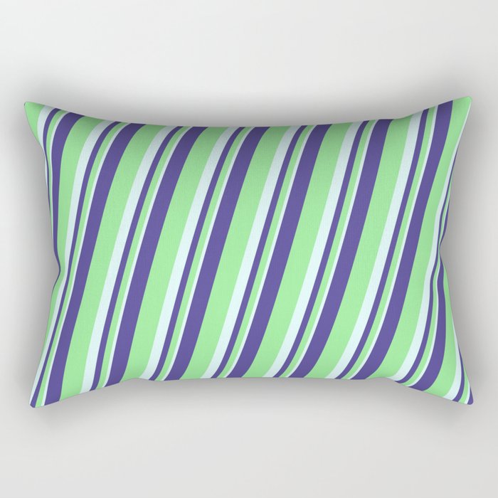 Dark Slate Blue, Light Green & Light Cyan Colored Lined Pattern Rectangular Pillow